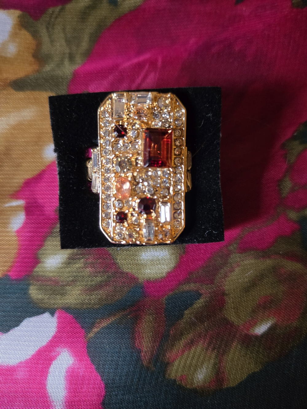 Gold Tone Multi-Gem Statement Cocktail Ring - Reddish Center Stone